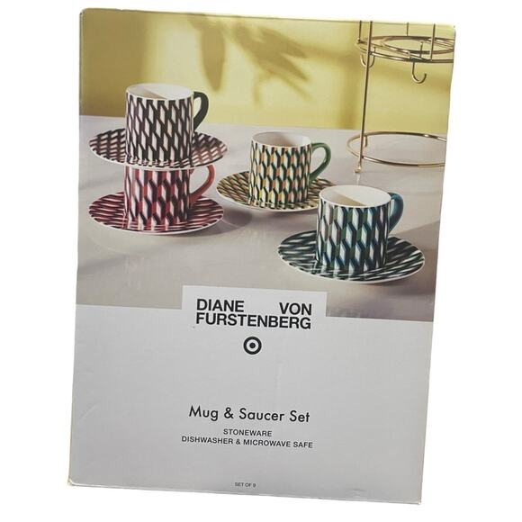 Diane Von Furstenberg DVF x Target Arrow Geo Mug Drinkware Set W/Saucers & Stand - Picture 2 of 5